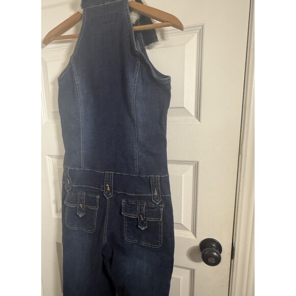 VTG AC-3998 Denim Jumpsuit Womens L Sherpa Collar Dark Wash Bootcut Y2K Festival - Picture 7 of 14